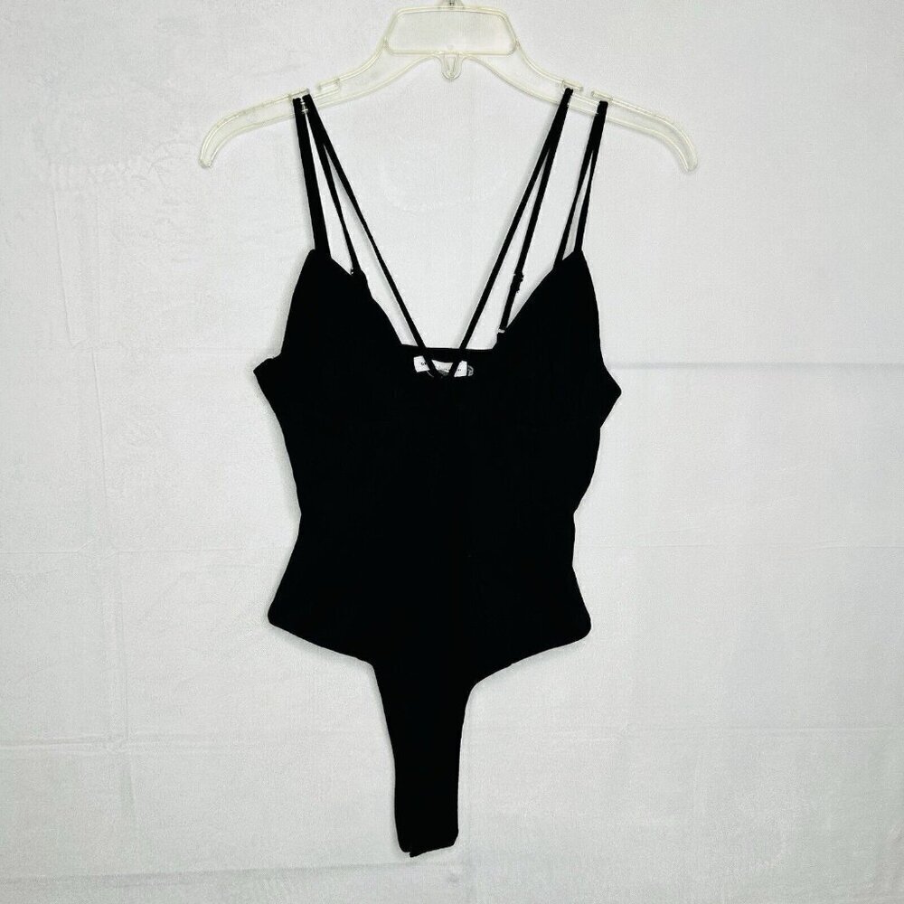 Grey Lab Los Angeles Bodysuit Double Spaghetti Strap Sz S Black Knit